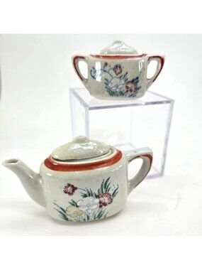 Vintage Japanese Miniature Porcelain Teapot & Sugar Bowl Set Made in Japan je199